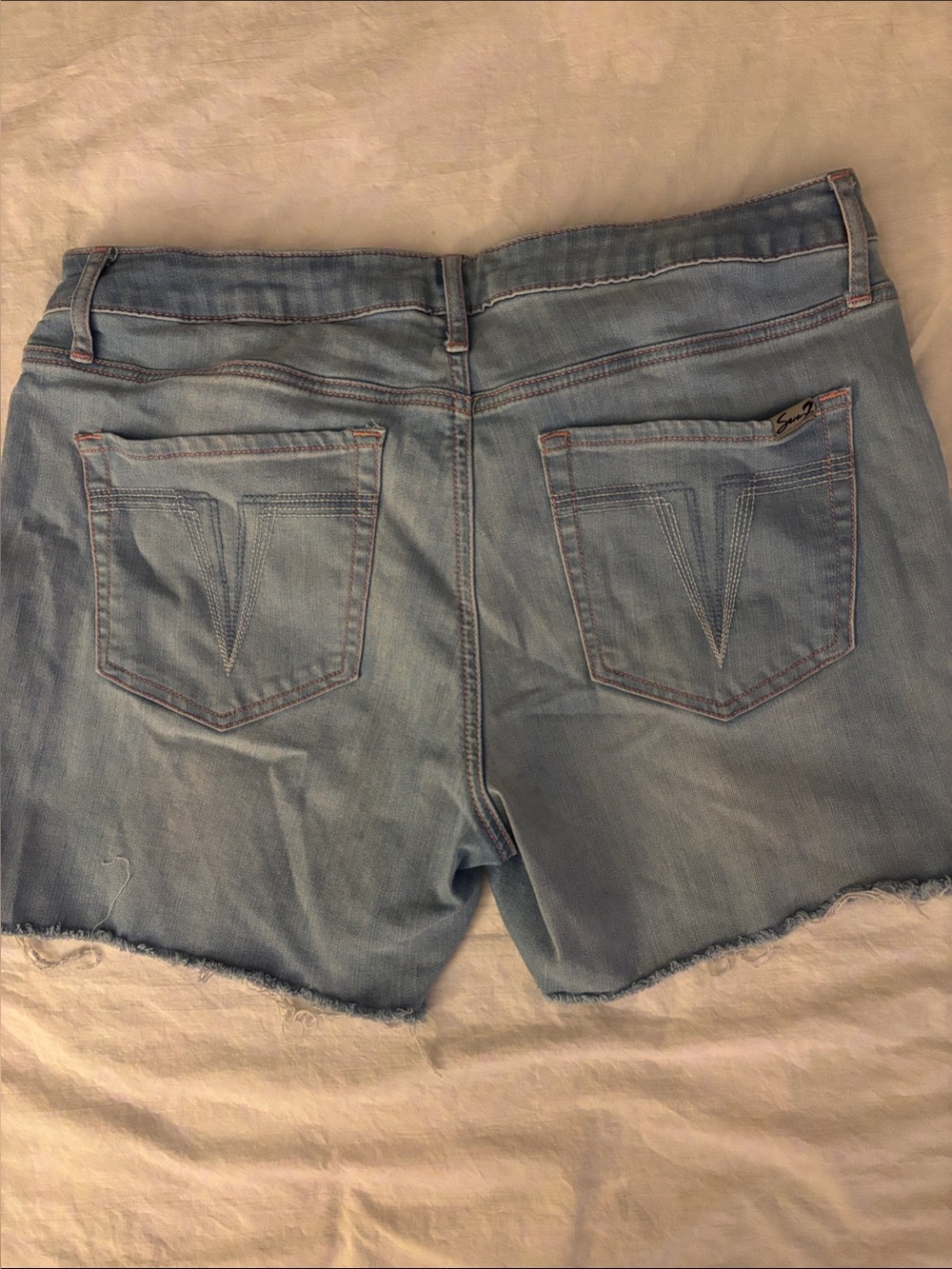 Seven7 Light Blue Denim Shorts with Rainbow Side Trim Frayed $20.00 - Picture 3 of 6
